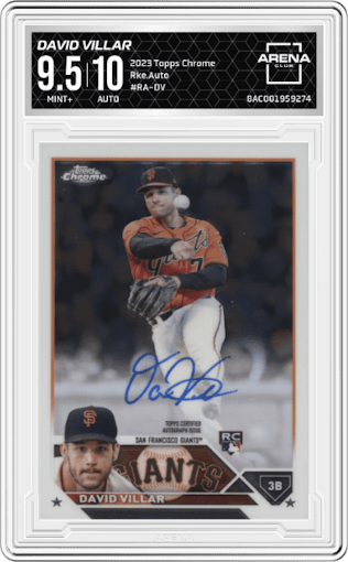 David Villar from the 2023 Topps Chrome set graded by Arena Club and given an overall grade of 9.5.