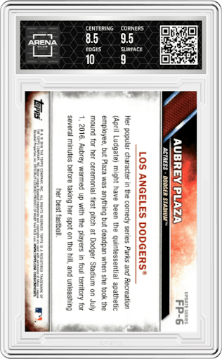 Aubrey Plaza from the 2016 Topps Update Series set graded by Arena Club and given an overall grade of 9.
