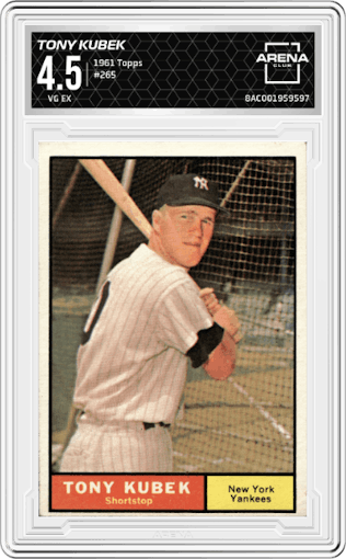 Tony Kubek from the 1961 Topps set graded by Arena Club and given an overall grade of 4.5.