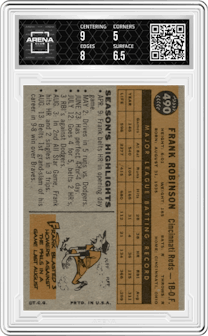 Frank Robinson from the 1960 Topps set graded by Arena Club and given an overall grade of 5.5.