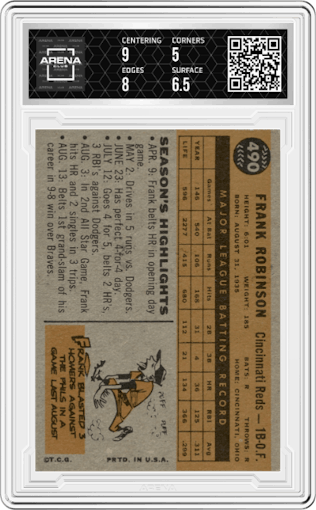 Frank Robinson from the 1960 Topps set graded by Arena Club and given an overall grade of 5.5.