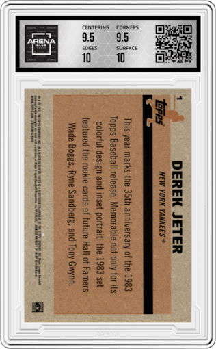 Derek Jeter from the 2018 Topps Silver Pack  set graded by Arena Club and given an overall grade of 10.