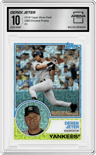 Derek Jeter from the 2018 Topps Silver Pack  set graded by Arena Club and given an overall grade of 10.