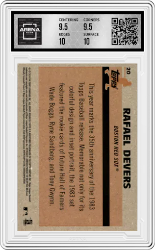 Rafael Devers from the 2018 Topps Silver Pack  set graded by Arena Club and given an overall grade of 10.