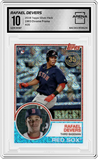 Rafael Devers from the 2018 Topps Silver Pack  set graded by Arena Club and given an overall grade of 10.