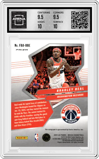 Bradley Beal from the 2021-22 Panini Mosaic  set graded by Arena Club and given an overall grade of 10.