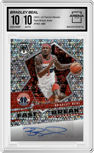 Bradley Beal from the 2021-22 Panini Mosaic  set graded by Arena Club and given an overall grade of 10.