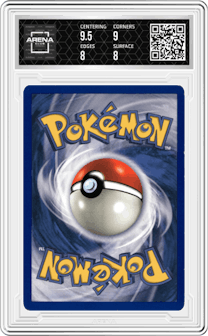 Gengar from the 1999 Pokemon set graded by Arena Club and given an overall grade of 8.5.