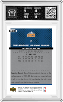 Carmelo Anthony  from the 2003-04 Upper Deck MVP set graded by Arena Club and given an overall grade of 9.5.