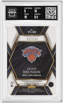 Jalen Brunson  from the 2022-23 Panini Select set graded by Arena Club and given an overall grade of 8.5.