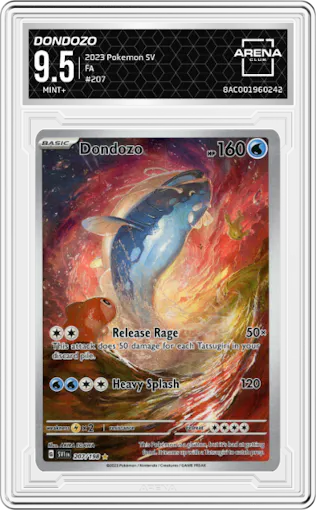 Dondozo from the 2023 Pokemon SV set graded by Arena Club and given an overall grade of 9.5.