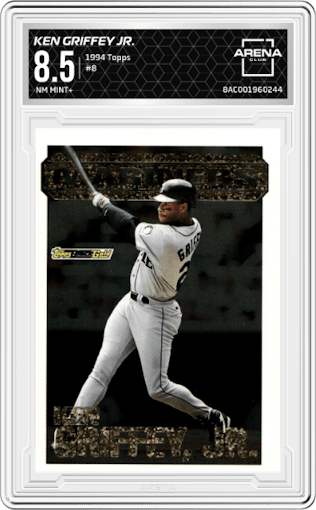 Ken Griffey Jr. from the 1994 Topps set graded by Arena Club and given an overall grade of 8.5.