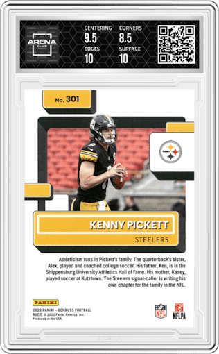 Kenny Pickett from the 2022 Panini Donruss set graded by Arena Club and given an overall grade of 9.