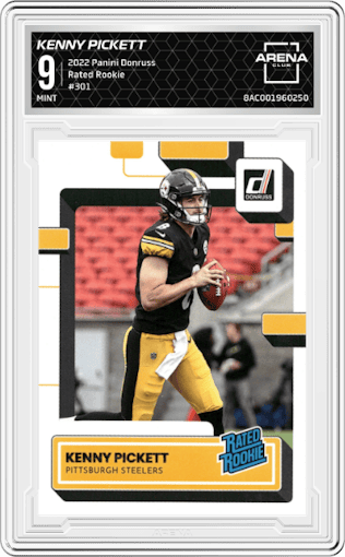 Kenny Pickett from the 2022 Panini Donruss set graded by Arena Club and given an overall grade of 9.