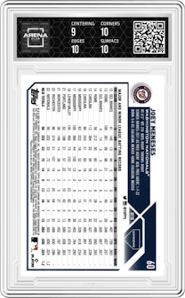 Joey Meneses from the 2023 Topps Chrome set featuring a Negative Refractor parallel graded by Arena Club and given an overall grade of 9.5.