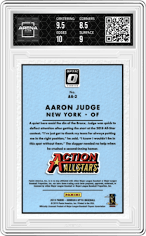 Aaron Judge from the 2019 Panini Donruss Optic set graded by Arena Club and given an overall grade of 9.