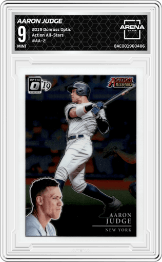 Aaron Judge from the 2019 Panini Donruss Optic set graded by Arena Club and given an overall grade of 9.