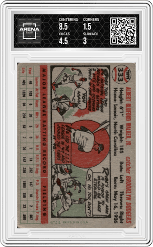 Rube Walker from the 1956 Topps set graded by Arena Club and given an overall grade of 2.