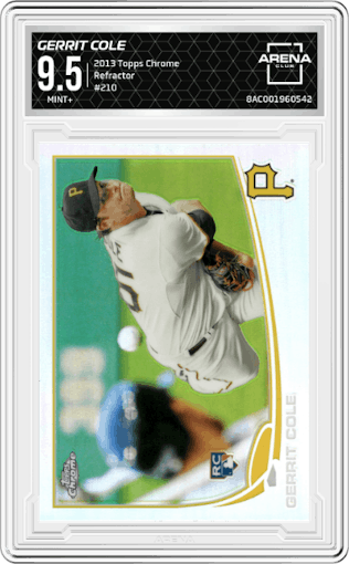 Gerrit Cole from the 2013 Topps Chrome set featuring a Refractor parallel graded by Arena Club and given an overall grade of 9.5.