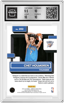 Chet Holmgren from the 2022-23 Panini Donruss set graded by Arena Club and given an overall grade of 10.