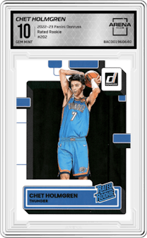 Chet Holmgren from the 2022-23 Panini Donruss set graded by Arena Club and given an overall grade of 10.