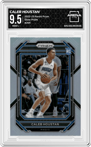 Caleb Houstan from the 2022-23 Panini Prizm  set featuring a Silver Prizm parallel graded by Arena Club and given an overall grade of 9.5.