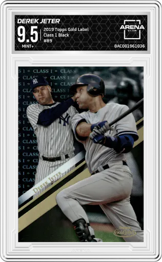 Derek Jeter from the 2019 Topps Gold Label set featuring a Class 1 Black parallel graded by Arena Club and given an overall grade of 9.5.