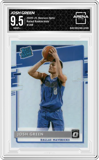 Josh Green from the 2020-21 Panini Donruss Optic set featuring a Holo parallel graded by Arena Club and given an overall grade of 9.5.