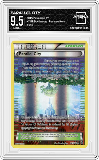 Parallel City from the 2015 Pokemon XY set graded by Arena Club and given an overall grade of 9.5.