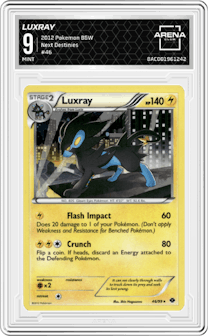 Luxray from the 2012 Pokemon B&W set graded by Arena Club and given an overall grade of 9.