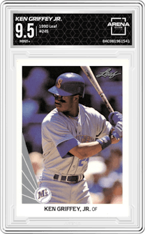 Ken Griffey Jr. from the 1990 Leaf set graded by Arena Club and given an overall grade of 9.5.