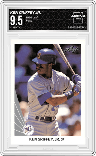 Ken Griffey Jr. from the 1990 Leaf set graded by Arena Club and given an overall grade of 9.5.