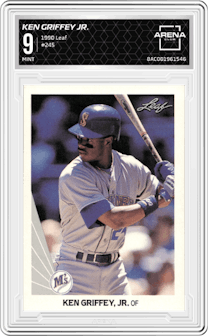 Ken Griffey Jr. from the 1990 Leaf set graded by Arena Club and given an overall grade of 9.