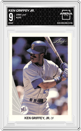 Ken Griffey Jr. from the 1990 Leaf set graded by Arena Club and given an overall grade of 9.