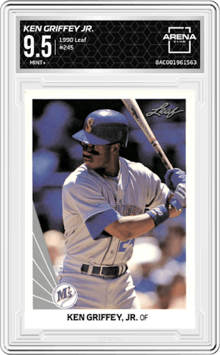 Ken Griffey Jr. from the 1990 Leaf set graded by Arena Club and given an overall grade of 9.5.