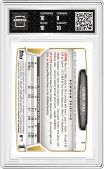 Gerrit Cole from the 2013 Bowman Drafts Picks & Prospects set graded by Arena Club and given an overall grade of 9.5.