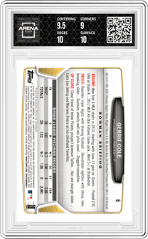 Gerrit Cole from the 2013 Bowman Drafts Picks & Prospects set graded by Arena Club and given an overall grade of 9.5.