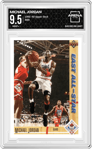Michael Jordan from the 1991-92 Upper Deck set graded by Arena Club and given an overall grade of 9.5.