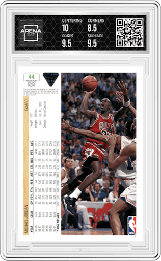 Michael Jordan from the 1991-92 Upper Deck set graded by Arena Club and given an overall grade of 9.