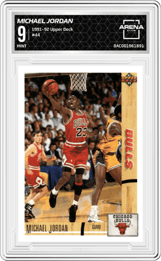 Michael Jordan from the 1991-92 Upper Deck set graded by Arena Club and given an overall grade of 9.