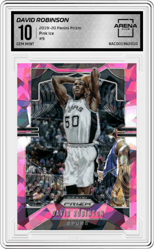David Robinson from the 2019-20 Panini Prizm set featuring a Pink Ice parallel graded by Arena Club and given an overall grade of 10.