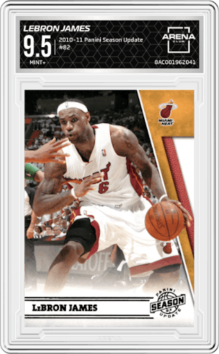 LeBron James from the 2010-11 Panini Season Update set graded by Arena Club and given an overall grade of 9.5.