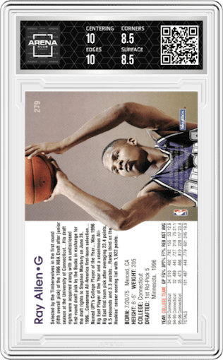 Ray Allen from the 1996-97 NBA Hoops set graded by Arena Club and given an overall grade of 9.