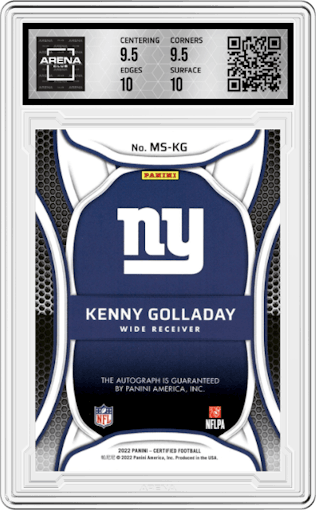 Kenny Golladay from the 2022 Panini Certified set featuring a Mirror Red parallel graded by Arena Club and given an overall grade of 10.
