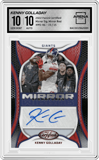 Kenny Golladay from the 2022 Panini Certified set featuring a Mirror Red parallel graded by Arena Club and given an overall grade of 10.