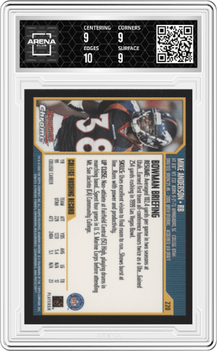 Mike Anderson from the 2000 Bowman Chrome set graded by Arena Club and given an overall grade of 9.5.