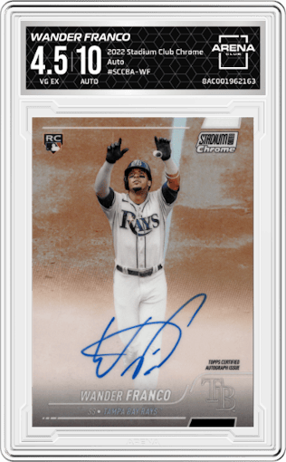 Wander Franco from the 2022 Stadium Club Chrome set graded by Arena Club and given an overall grade of 4.5.