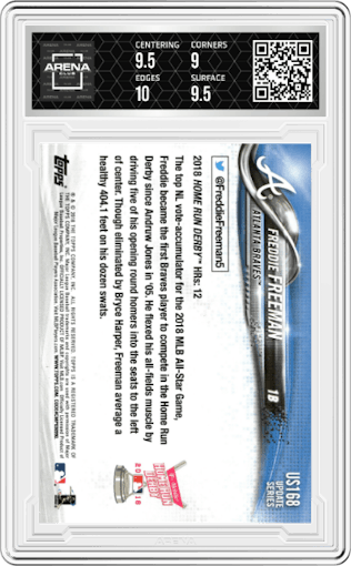 Freddie Freeman from the 2018 Topps Update set graded by Arena Club and given an overall grade of 9.5.