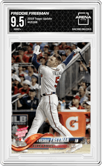 Freddie Freeman from the 2018 Topps Update set graded by Arena Club and given an overall grade of 9.5.