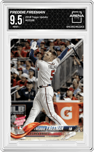 Freddie Freeman from the 2018 Topps Update set graded by Arena Club and given an overall grade of 9.5.